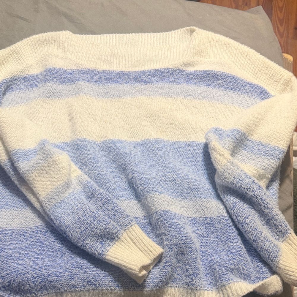 Blue and White Striped Women's Sweater